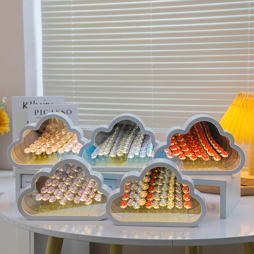 云朵玫瑰花镜子小夜灯花海摆件diy生日礼物送女生闺蜜小众高级感 - 图3