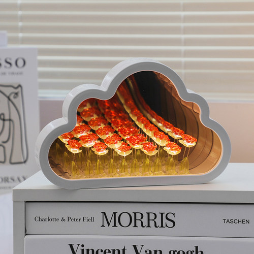 云朵玫瑰花镜子小夜灯花海摆件diy生日礼物送女生闺蜜小众高级感 - 图1