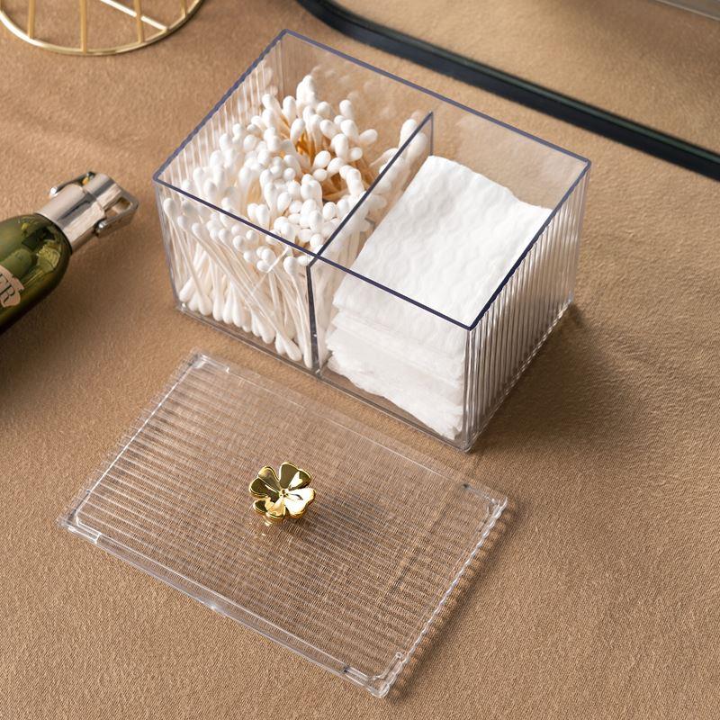 居家家轻奢化妆棉收纳盒长方形棉签整理盒塑料透明梳妆台桌面收纳-图2