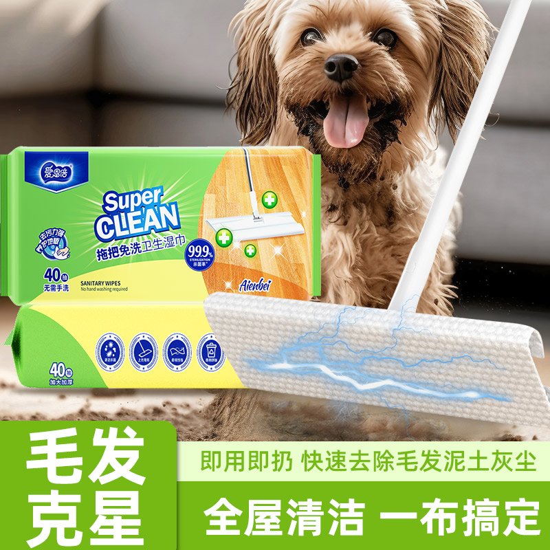 爱恩倍拖把拖布懒人家用一次性拖把吸尘纸擦地纸免洗除菌拖地湿巾