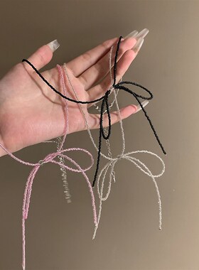 新品黑色简约手工串珠蝴蝶v结项链女款配饰芭蕾风甜美颈链锁骨链