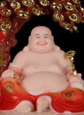 新品汉白玉大肚弥勒佛像摇钱树笑佛居家客厅公司开业招.财办公室