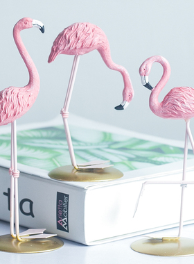 极速ins少女心l粉色火烈鸟小铁艺树脂摆件创意家居客厅房间装饰品