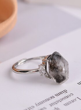 新品天然闪灵钻戒指 白铜镀银活口 戒托裸石全部随机 .Y1638