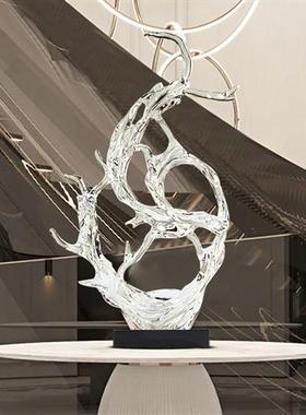 现代酒店售楼大厅创意浪花雕塑透明树脂摆件别墅样板房软装艺术品