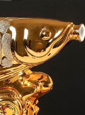 秦汉天禧 五斤金龙鱼酒瓶陶瓷酒坛子磨砂金5斤装工艺摆件创意装饰