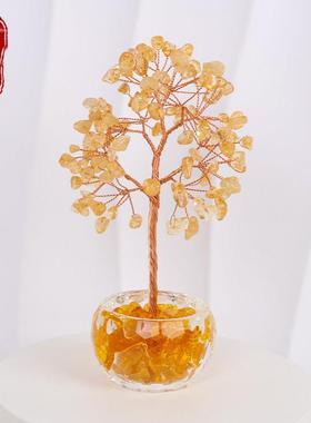 水晶摇钱发财树办公室桌面工位装饰品招财小摆件创意搬家转运礼物