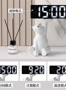 客厅卧室镜面数字时钟摆件玄关酒柜电视柜桌面电子钟表摆台式闹钟