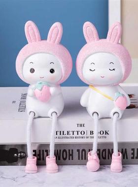 可爱动物小白兔卡通墙面隔壁儿童房装饰吊脚娃娃礼品桌面小摆件