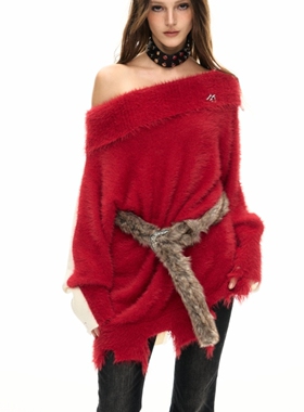10AM复古毛绒短貂渐层毛毛腰带