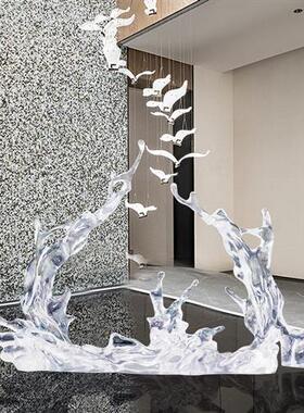 现代轻奢透明树脂浪花摆件大型落地雕塑酒店客厅玄关样板房艺术品