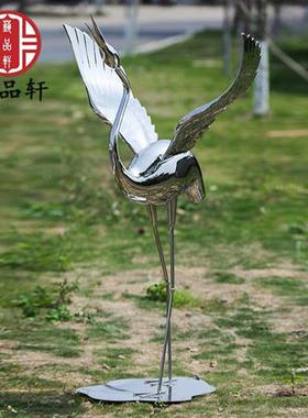 售楼部户外水景不锈钢仙鹤景观雕塑酒店水池金属火烈鸟大型摆件