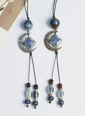 新品民族风陶瓷串珠瓷珠项链秋冬搭配毛衣链长款吊坠女新中式古风