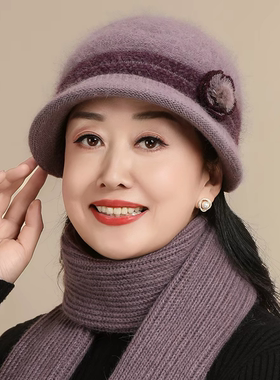 冬季中老年女加绒保暖针织帽