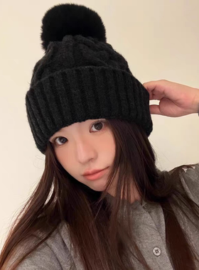 冬季女加绒加厚防风针织帽