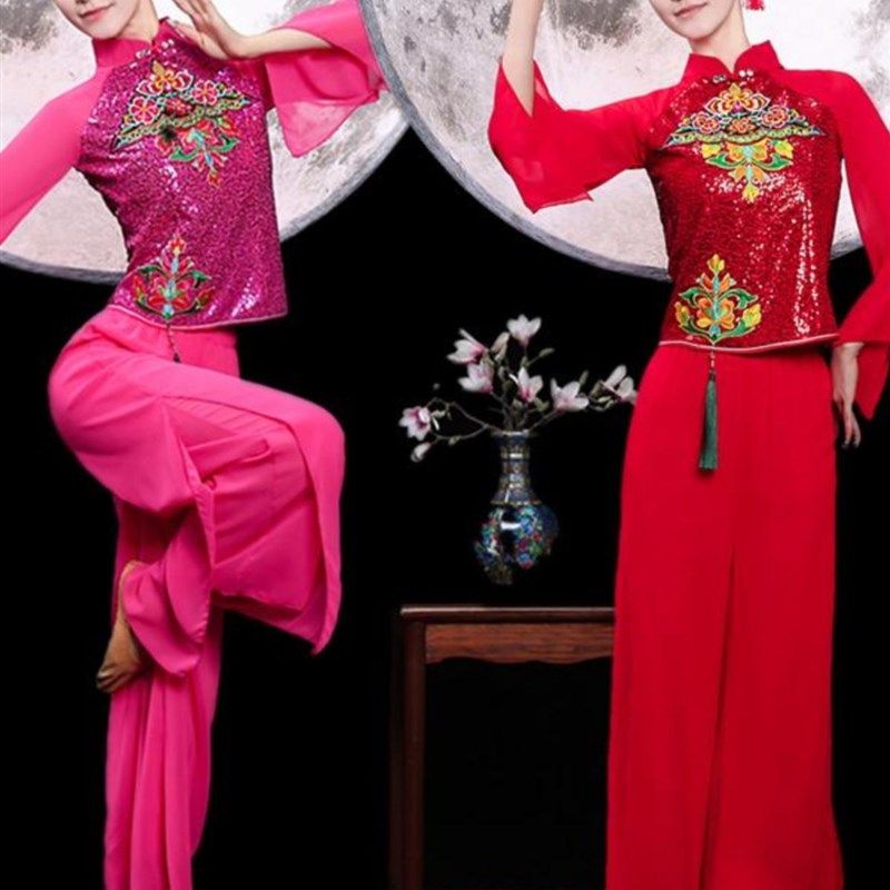 胶州秧歌服演出服女2025新款中老年广场舞套装扇子舞剧目舞蹈服装,淘宝优惠券,粉丝福利购,淘宝优惠卷