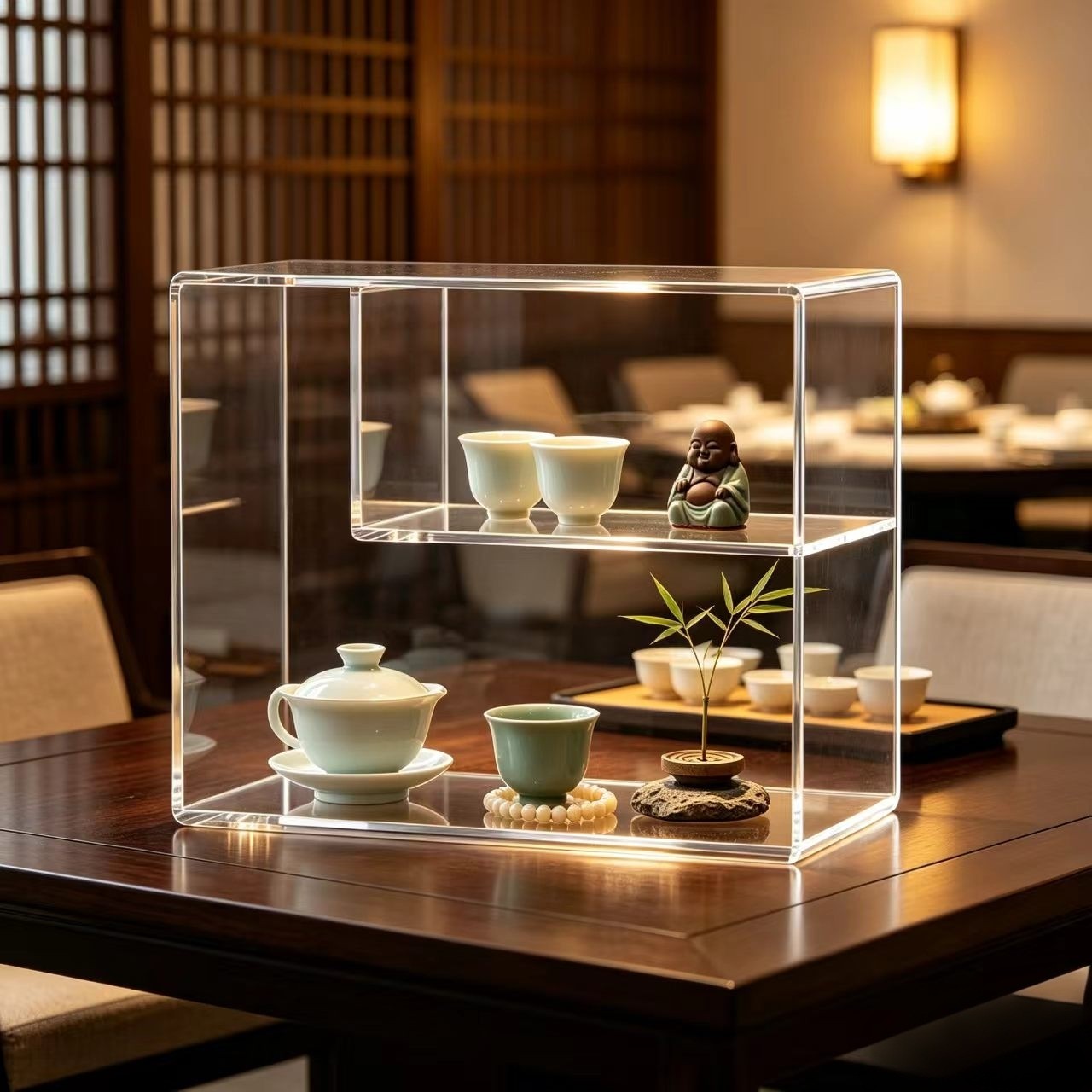 Acrylic Bogu Rack New Chinese Zen Tea Table Tea Set Display Rack Desktop Tea Cup Tea Pet Display Rack