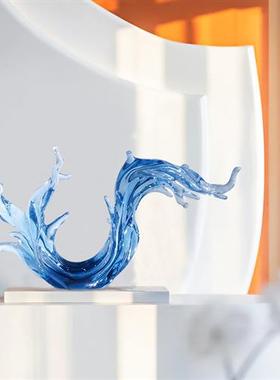 现代轻奢透明树脂雕塑浪花摆件酒店大堂样板房售楼处软装饰艺术品