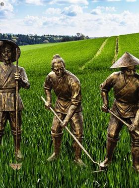 玻璃纤维彷铜农耕牛拉犁雕塑户外新农村园林大型铸铜人物定制摆件