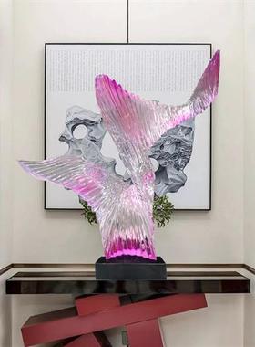 现代轻奢酒店透明树脂摆饰展翅高飞客厅抽象创意软装饰艺术品雕塑