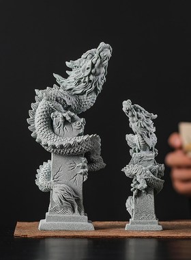 速发青砂石中盘瑞兽式龙造龙神龙鱼缸祥景茶室茶桌茶宠桌面装饰品