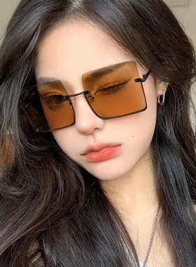 速发茶色复髦街拍下半框镜镜大脸级感太墨时古