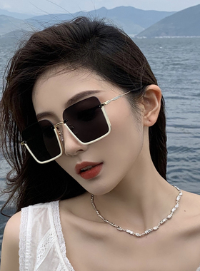速发百款太搭高级感白色抗框防晒方形圆脸半UV个性太