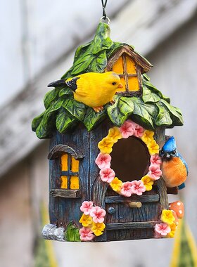 户外鸟屋窝壁挂件树脂仿实木阳台家居造景庭院花园布置装饰摆件