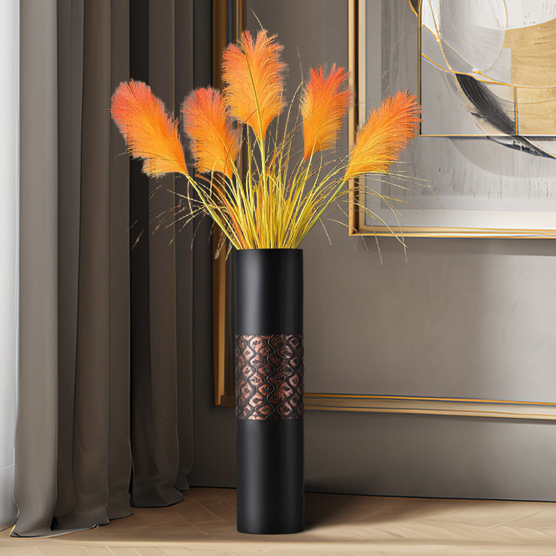 轻奢黑金浮雕树脂花瓶摆件客厅花瓶插花书房玻璃瓶办公室加仑花瓶,淘宝优惠券,粉丝福利购,淘宝优惠卷