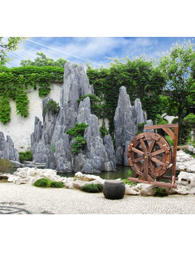木制风水轮水车庭院流水摆件 莫奈乡村民用水车喷泉