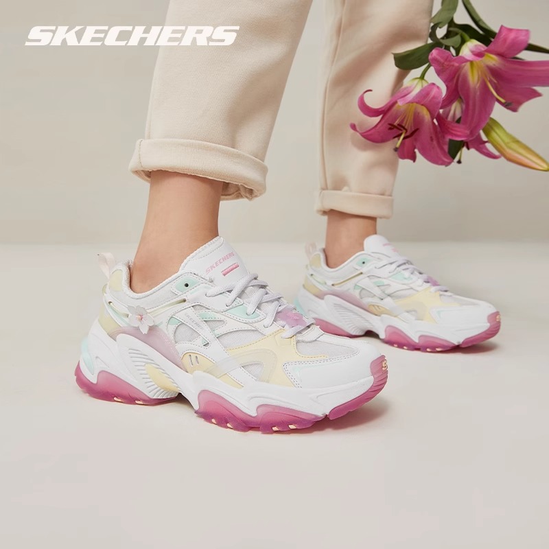 Skechers斯凯奇桃花鞋官网正品老爹鞋2024夏樱花少女运动休闲女鞋