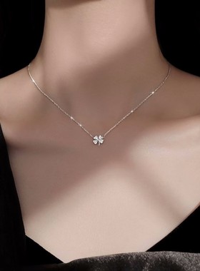 s925纯银四叶草项链女ins轻奢小众设计感夏季简约甜美气质锁骨链