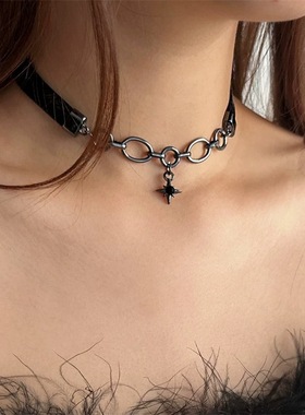 黑色百搭choker颈链女枪黑链条星芒小众吊坠项圈暗黑风辣妹项链