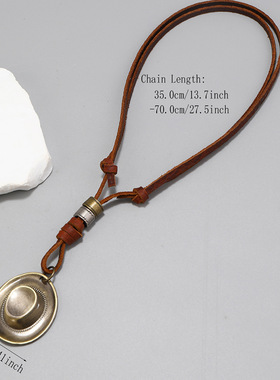 欧美简约百搭复古帽子皮革项链 冷淡风个性气质高级感ins毛衣链