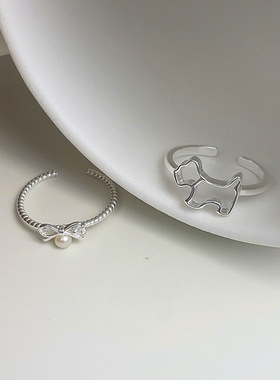 新概念s925纯银可爱卡通镂空小狗戒指女ins风不规则百搭素圈指环