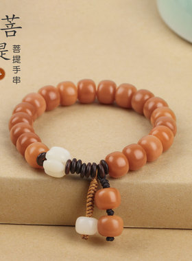 中国风天然白玉菩提根手串风化桶珠菩提子手链女单圈饰品清新礼物