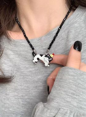 甜酷猫咪串珠项链女可爱童趣秋冬毛衣链小众设计感百搭高级感配饰