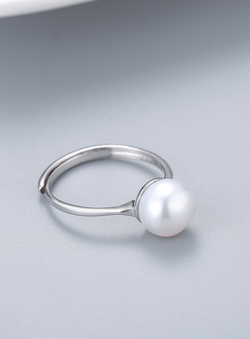 万美S925银戒指托简约DIY空托饰品配件淡水珍珠女士活口戒指