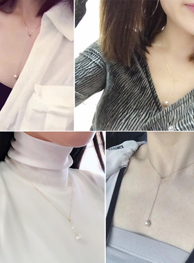 跨境新款珍珠项链S925银轻奢简约Y字硅胶锁骨链银DIY空托饰品厂家