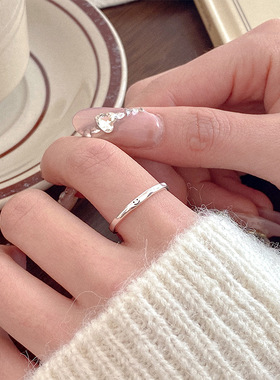 s925纯银微笑细圈戒指女ins小众简约素圈百搭不规则笑脸开口指环