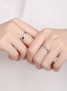 新概念s925纯银情侣戒指男女一对简约时尚气质款镶钻一见钟情对戒