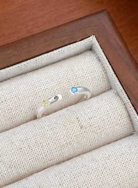 s925纯银彩色锆石戒指女ins甜美简约糖果色闪钻磨砂哑光开口指环