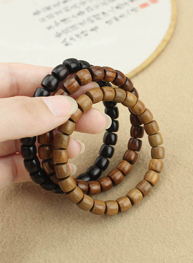 简约复古紫光檀木质手串7*8mm直切珠老型珠檀香木文玩单圈手链女