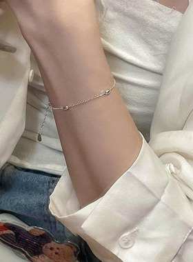 s925纯银小圆珠米粒手链女ins小众设计简约百搭橄榄珠豆豆手饰