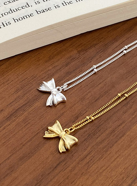 s925纯银蝴蝶结项链女简约ins小红书同款甜美小众高级感锁骨链