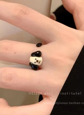 童趣可爱小狗滴釉戒指女小众气质精致高级感开口食指戒2024年新款