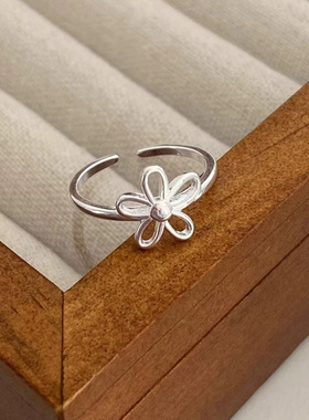 s925纯银镂空花朵戒指女ins清新甜美少女心精致百搭小花开口指环