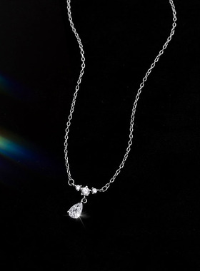S925纯银水滴锆石项链女夏季超仙轻奢小众百搭精灵眼泪锁骨链颈链