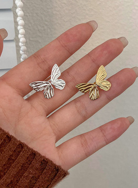 s925纯银灵动蝴蝶戒指女ins森系甜美仙气简约手作肌理纹开口指环