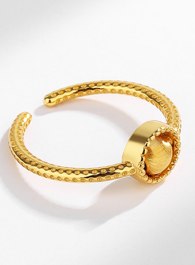 s925纯银猫眼转运珠戒指女ins小众轻奢风黄金色时来运转素圈指环